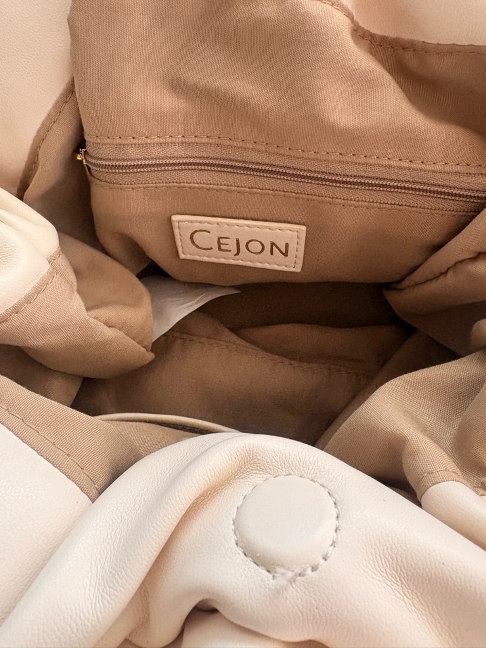 Cejon Cream & Beige Padded Drawstring Backpack - Picture 2 of 3